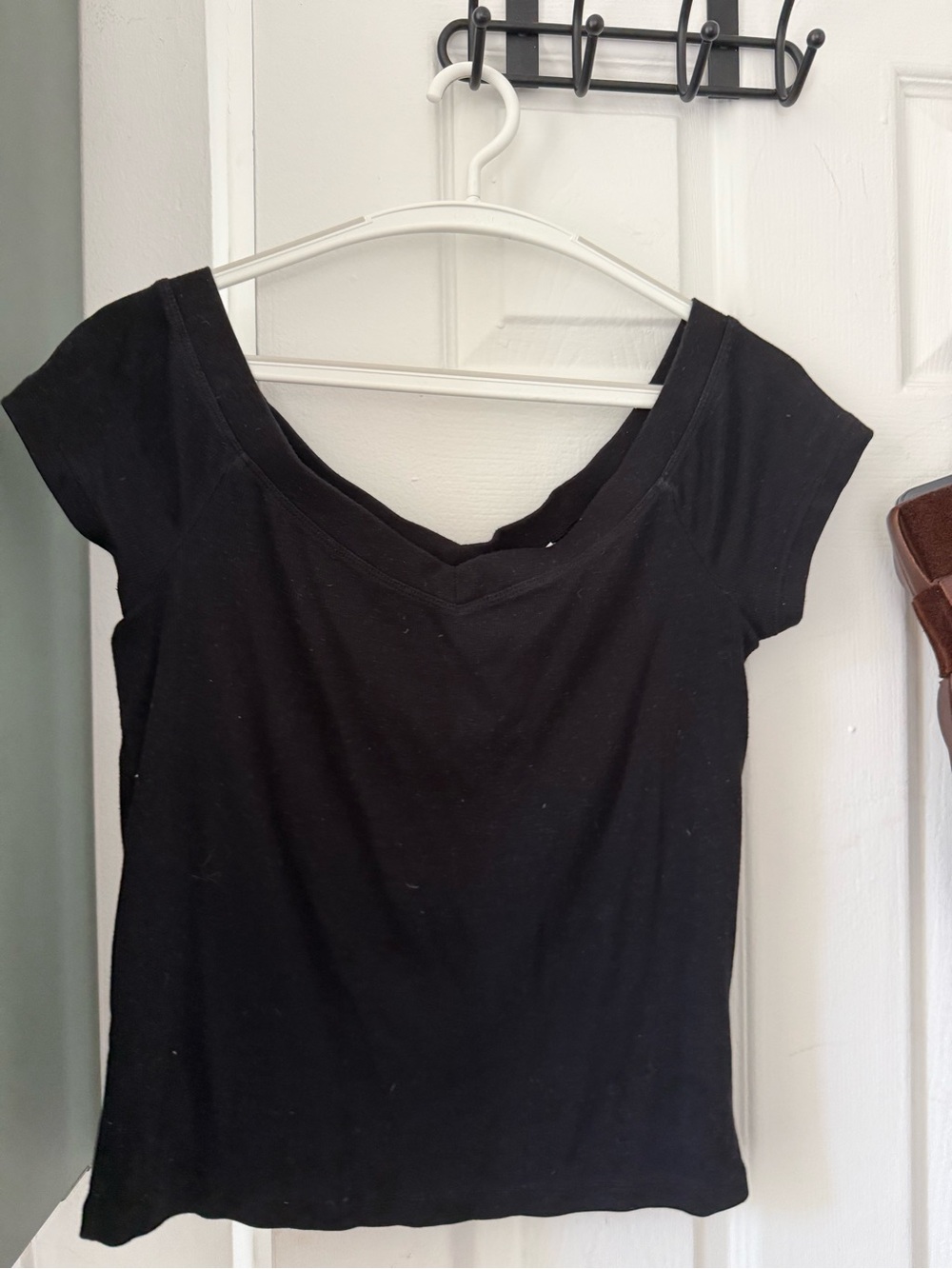 Black v neck wide neck tee